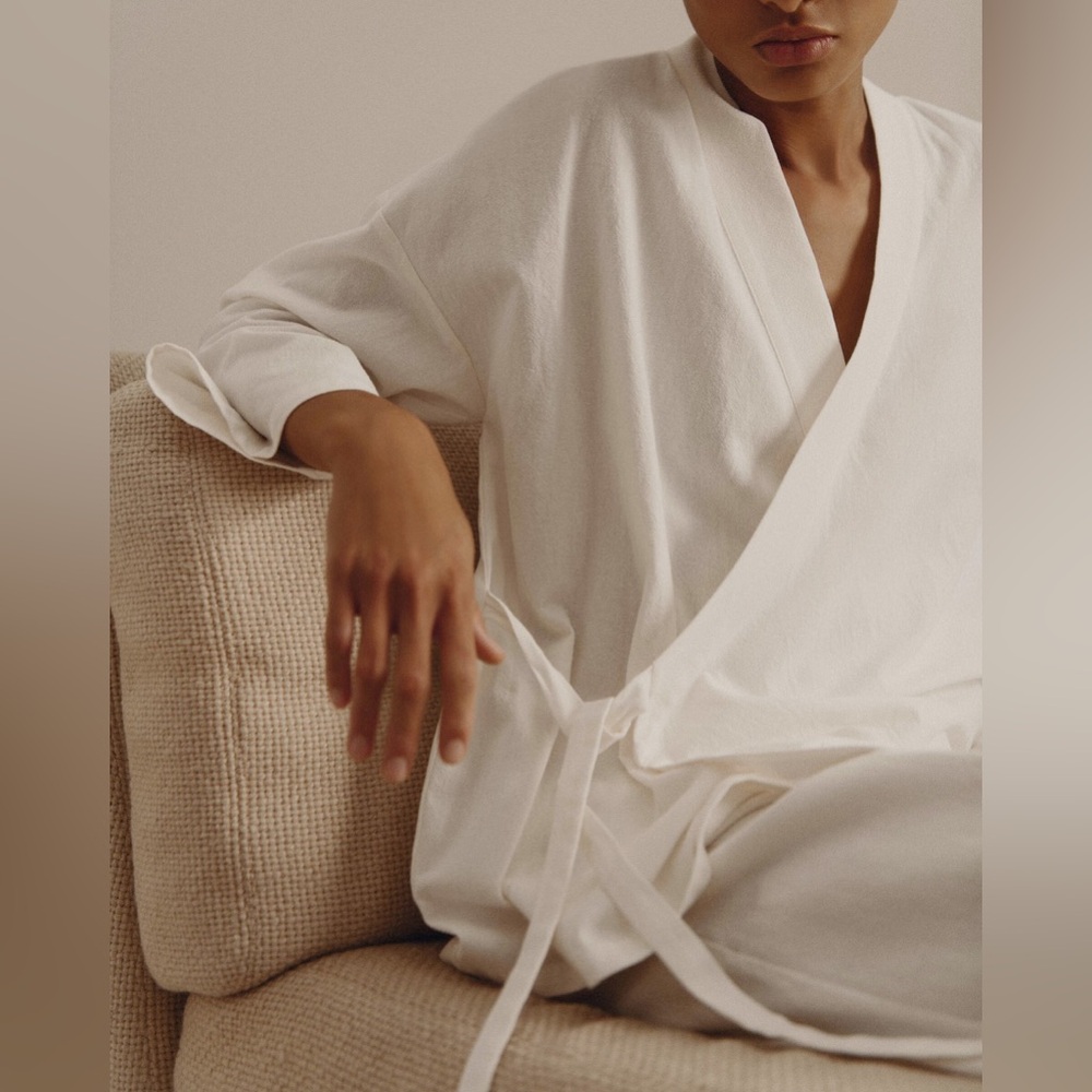 🤍 ZARA “Lingerie Collection” 100% Cotton Wrap Top Pajamas Set